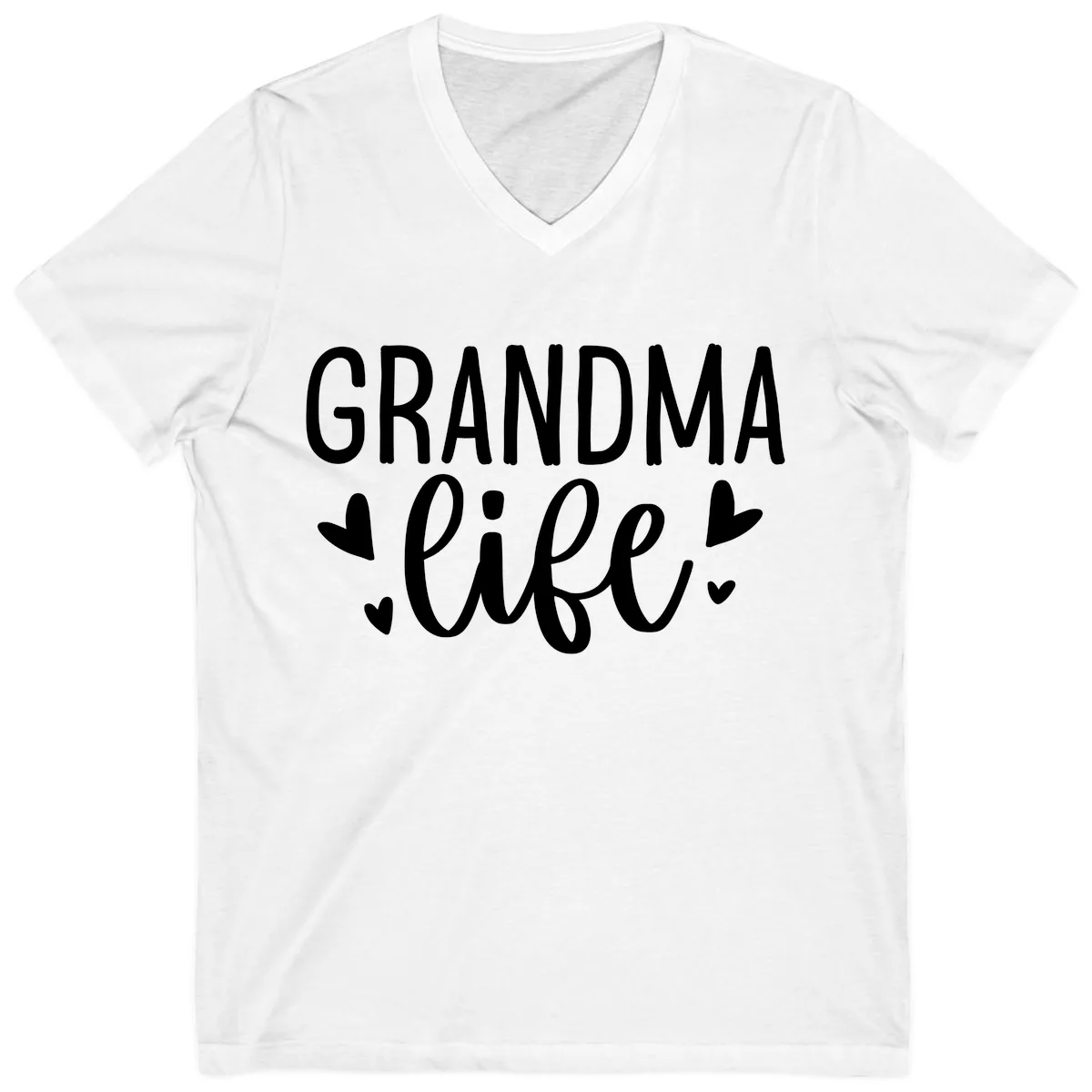 Grandma Life Heart Graphic V-Neck in White