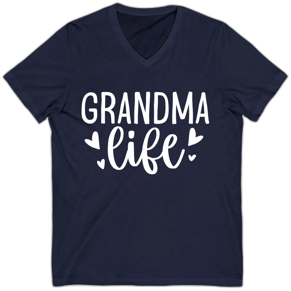 Grandma Life Heart Graphic V-Neck in Navy