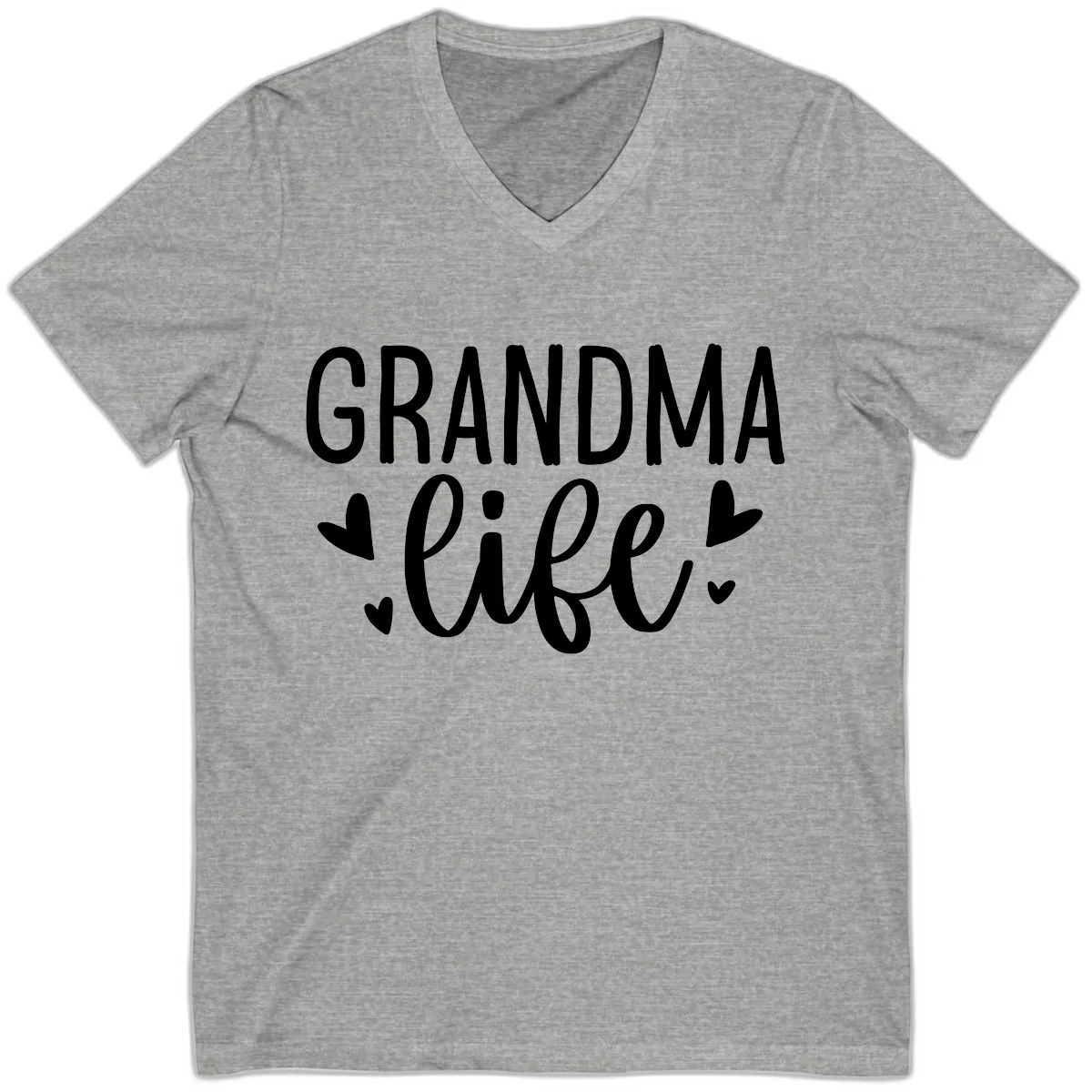 Grandma Life Heart Graphic V-Neck in Athletic Heather