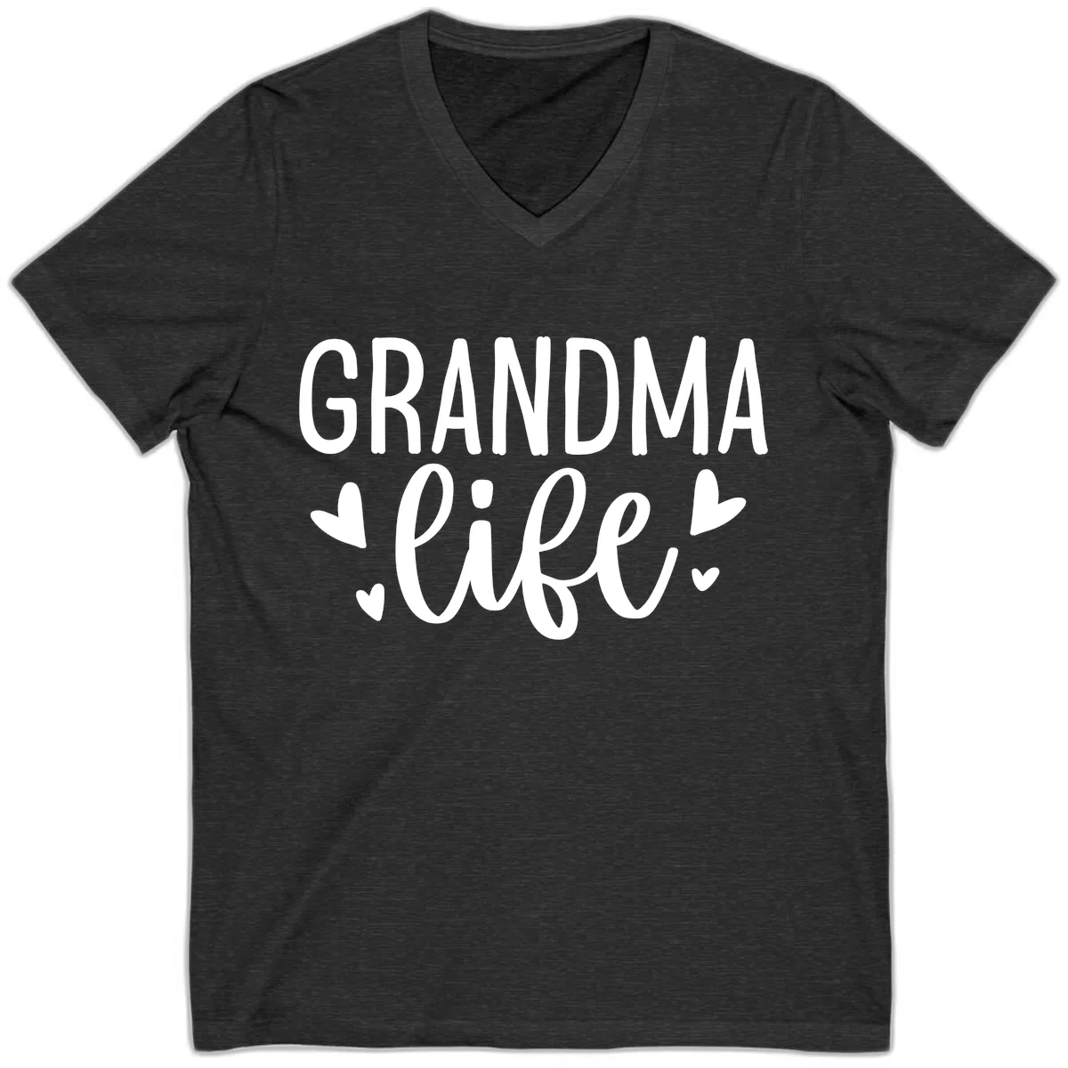 Grandma Life Heart Graphic V-Neck in Dark Grey Heather