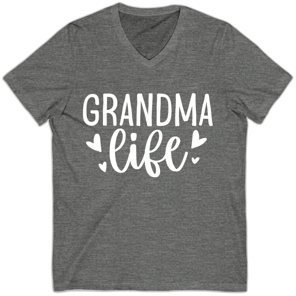 Grandma Life Heart Graphic V-Neck in Deep Heather