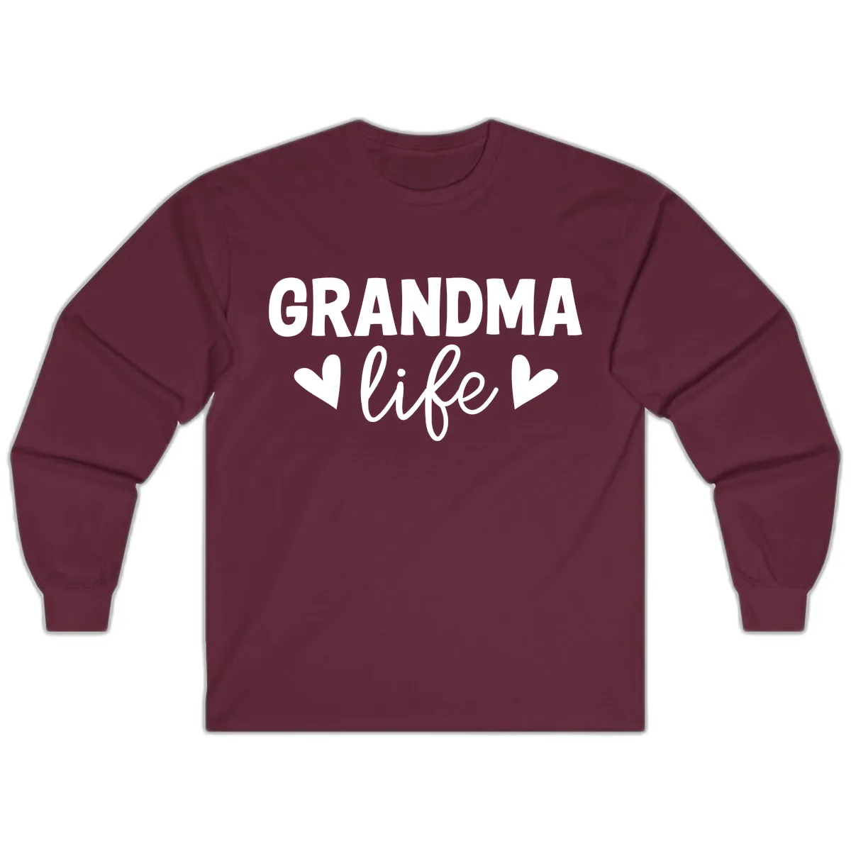 Grandma Life Typography Design Long Sleeve in Maroon