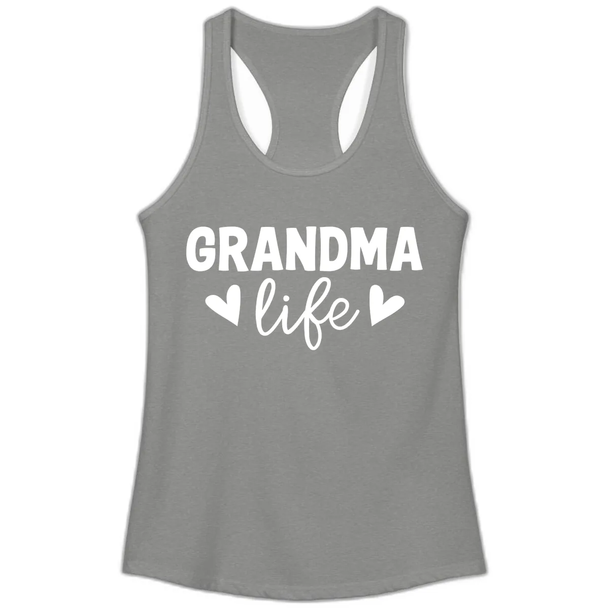 Grandma Life Typography Design Ladies Tank in Heather Grey