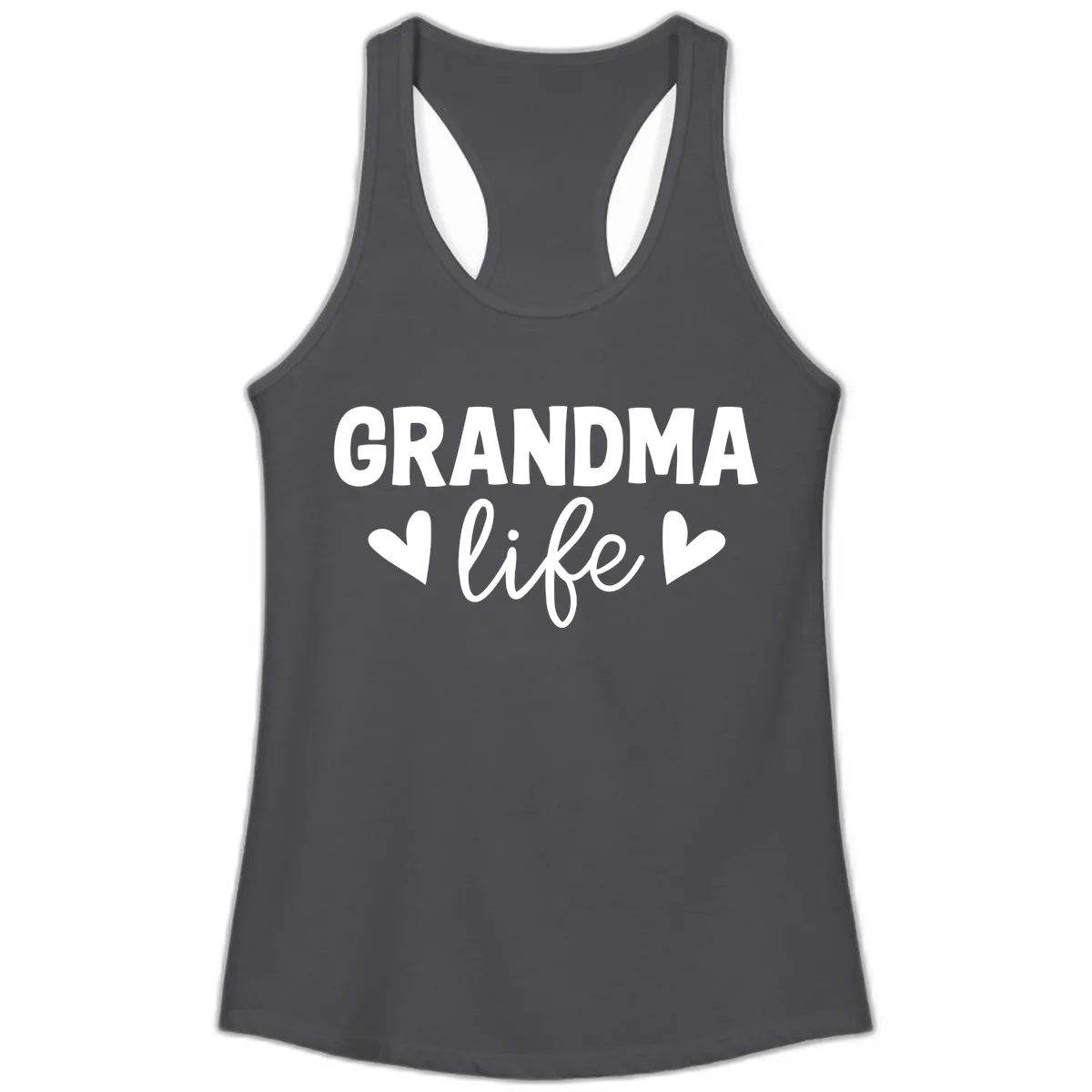Grandma Life Typography Design Ladies Tank in Solid Dark Gray