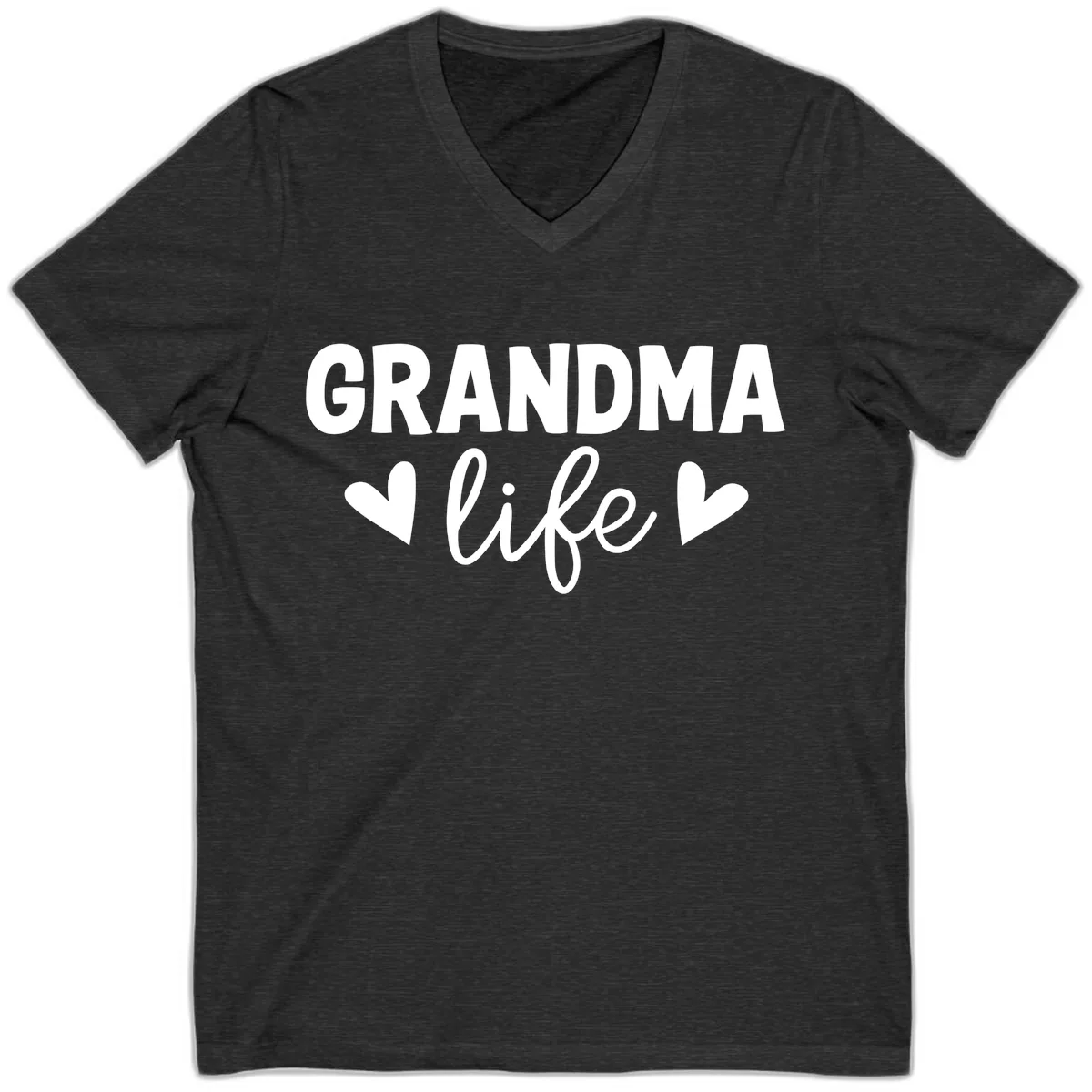 Grandma Life Typography Design V-Neck in Dark Grey Heather
