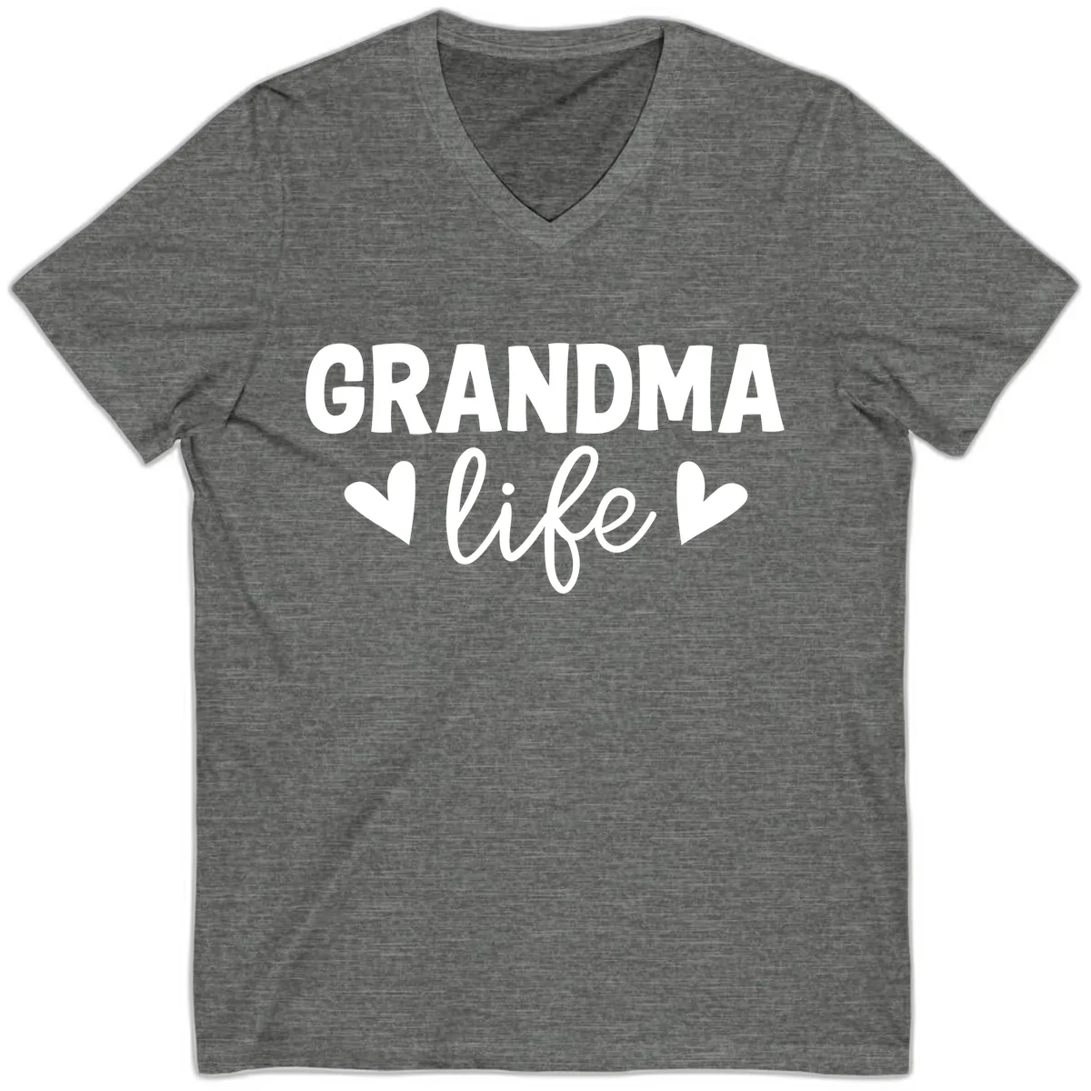 Grandma Life Typography Design V-Neck in Deep Heather