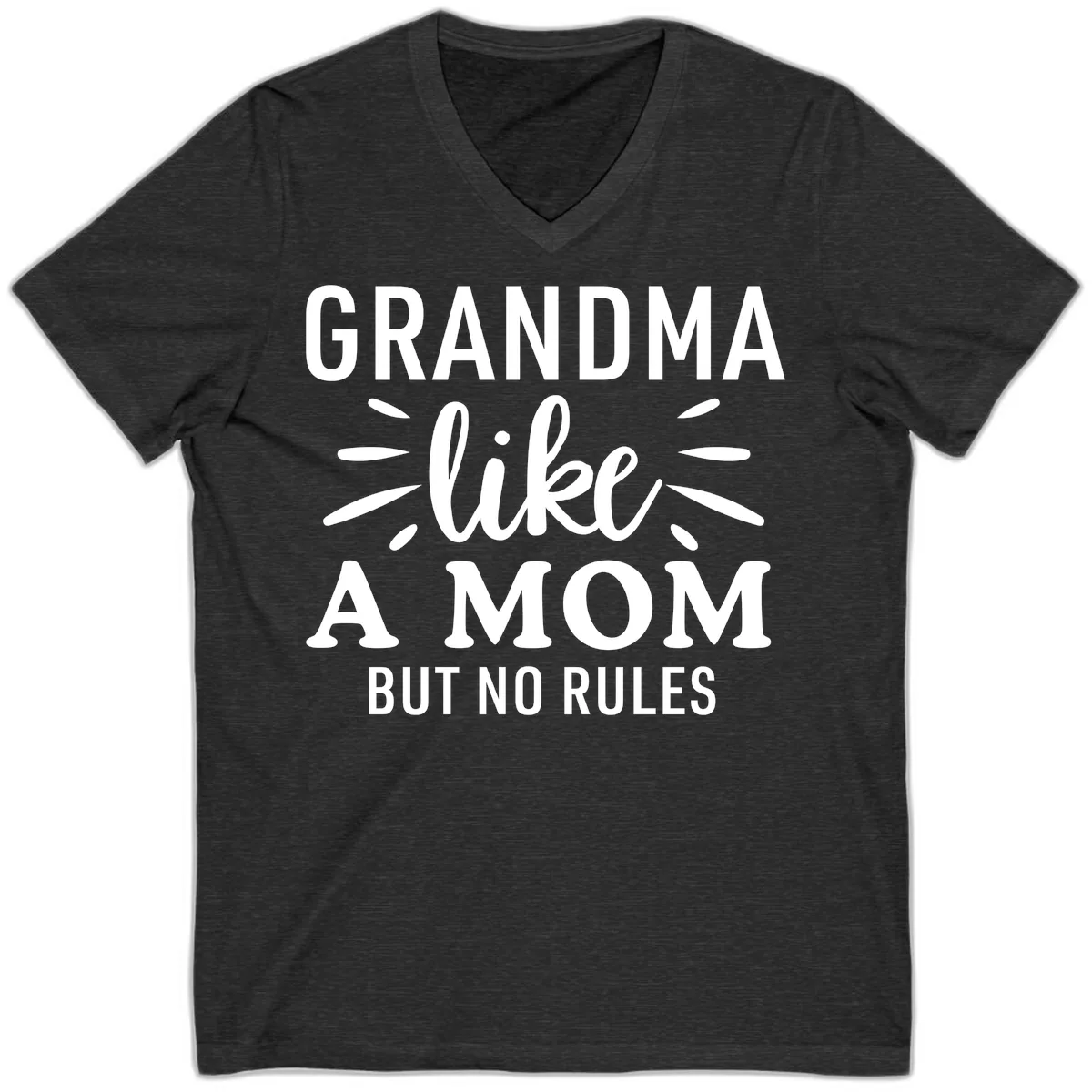 Grandma Like A Mom But No Rules V-Neck in Dark Grey Heather