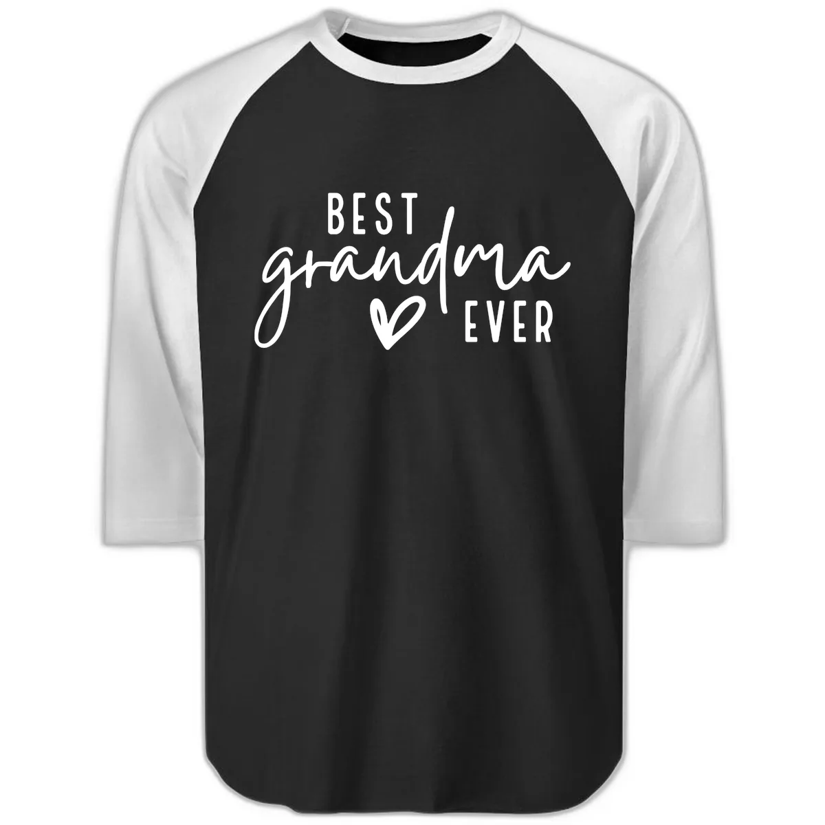 Best Grandma Ever Typography Design Raglan 3/4 in Black White