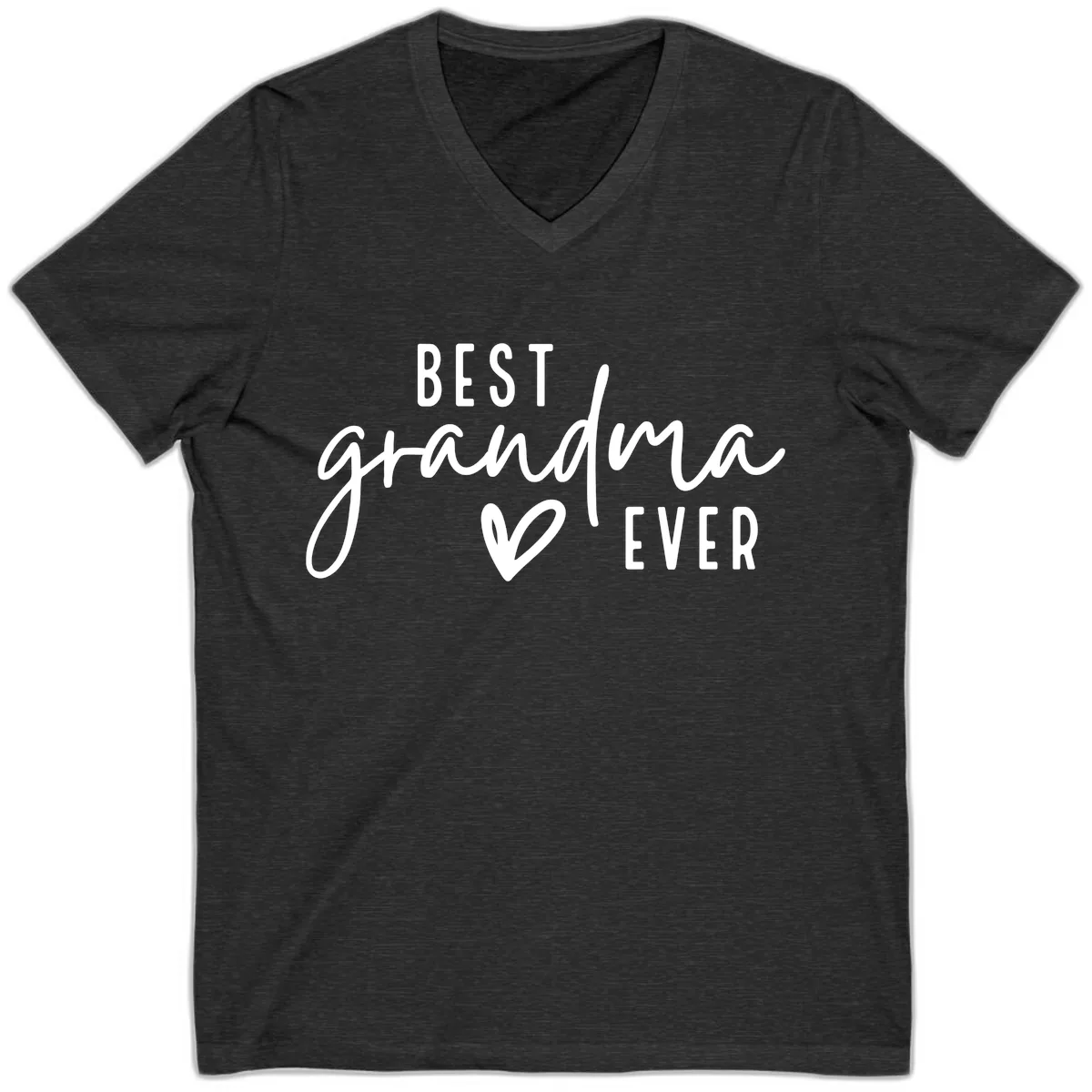Best Grandma Ever Typography Design V-Neck in Dark Grey Heather