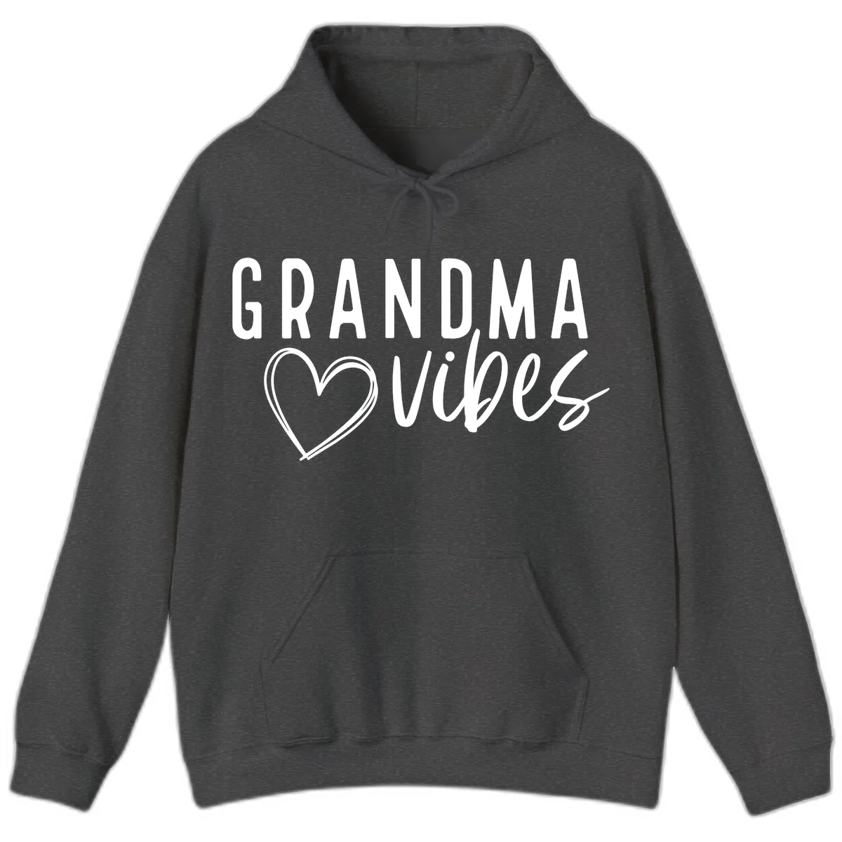 Grandma Vibes Heart Design Hoodie in Dark Heather