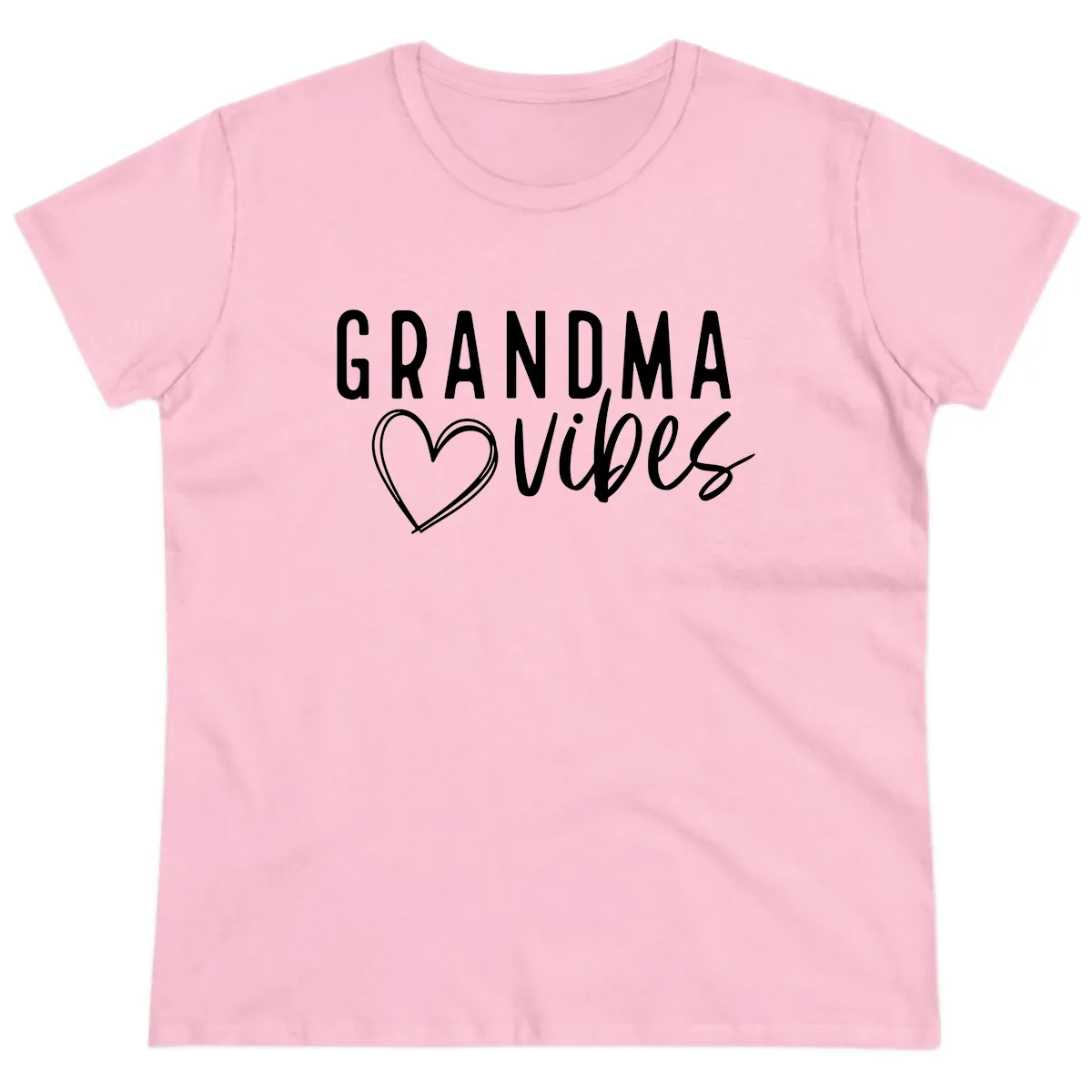 Grandma Vibes Heart Design Ladies Tee in Light Pink