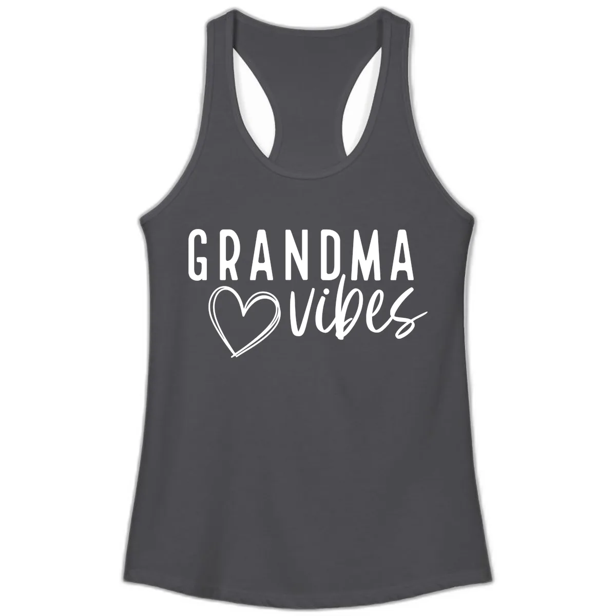 Grandma Vibes Heart Design Ladies Tank in Solid Dark Gray