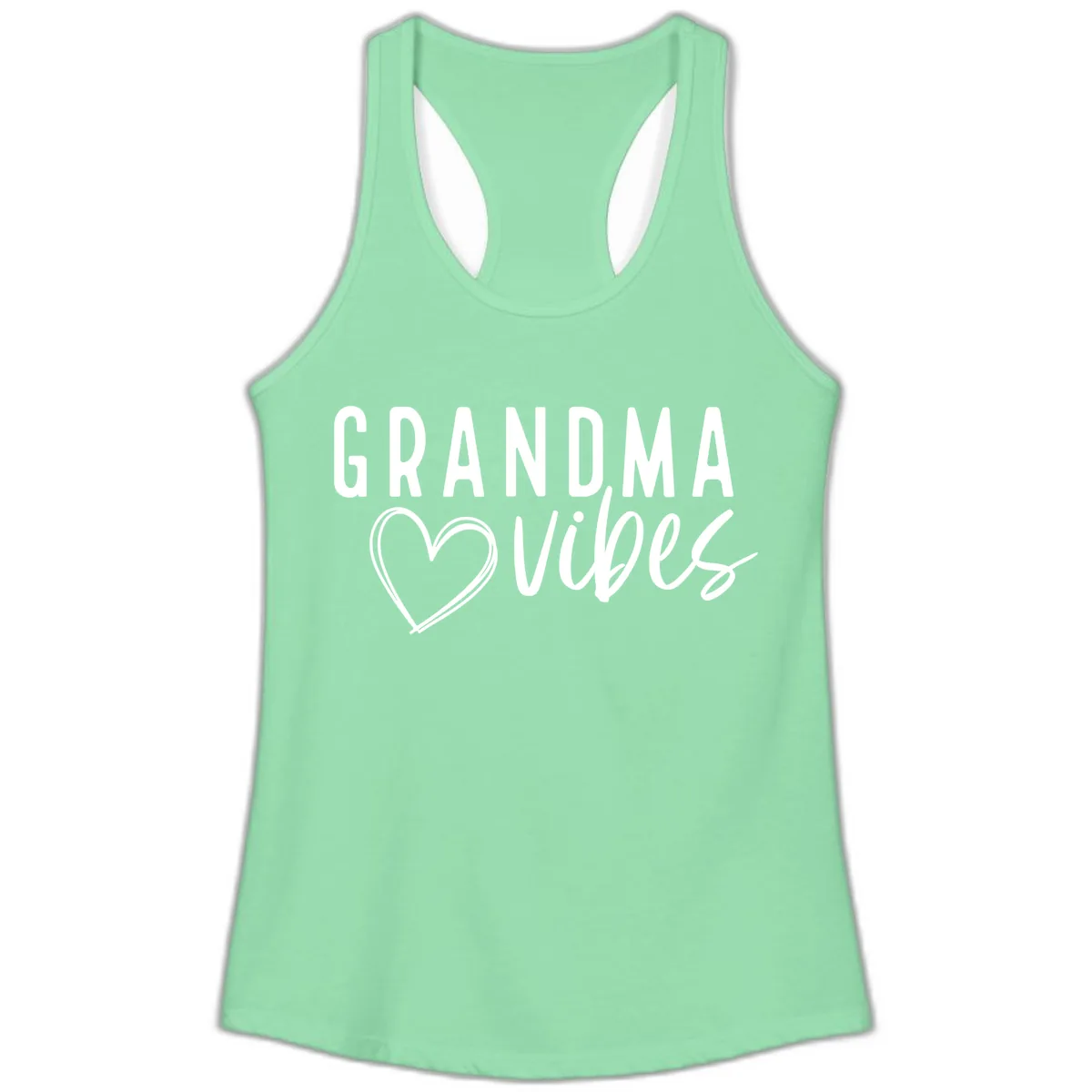 Grandma Vibes Heart Design Ladies Tank in Solid Mint