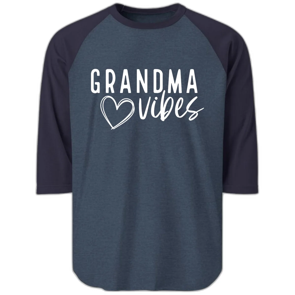 Grandma Vibes Heart Design Raglan 3/4 in Heather Denim Navy