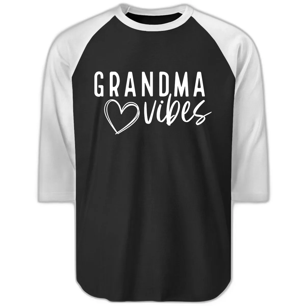 Grandma Vibes Heart Design Raglan 3/4 in Black White