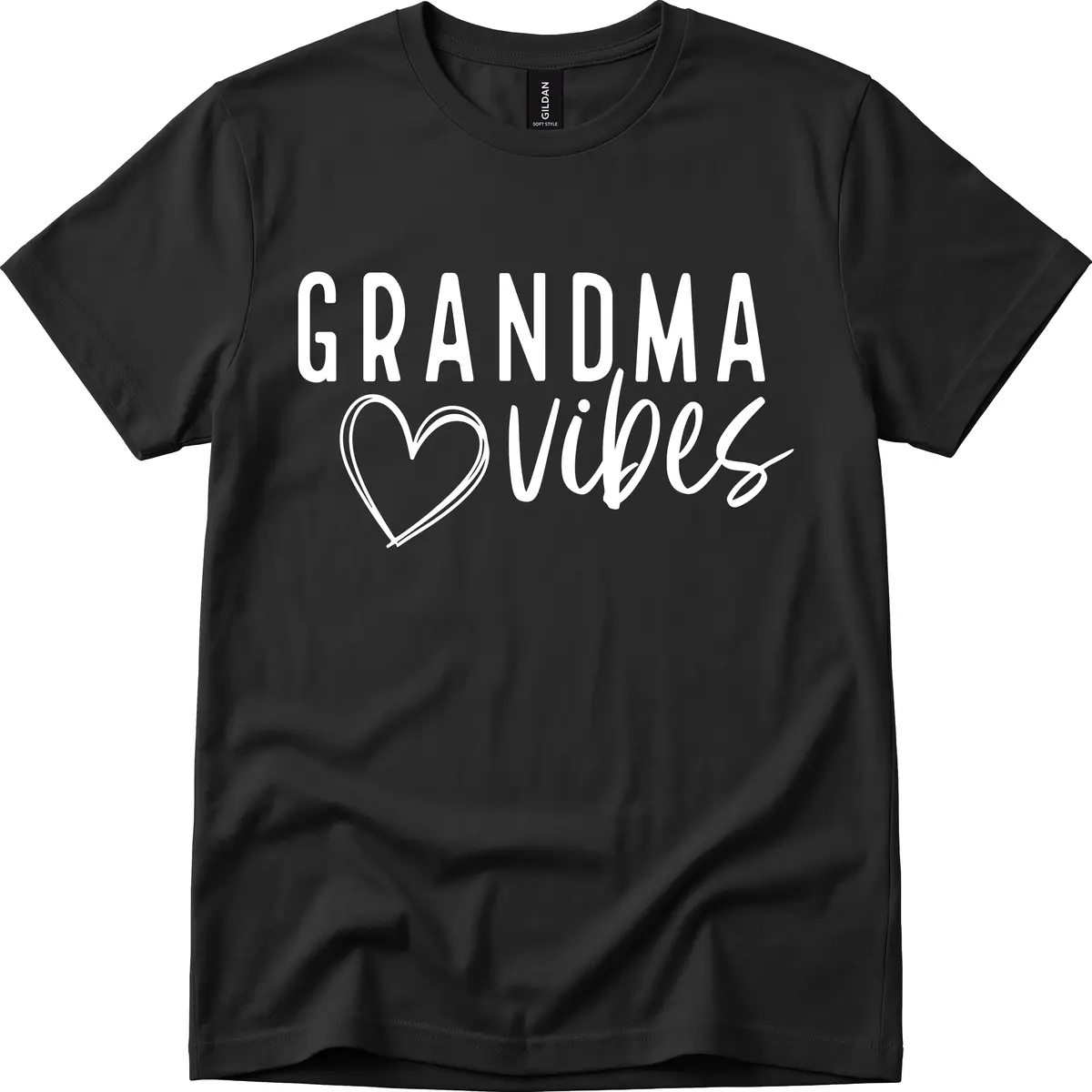Grandma Vibes Heart Design T-Shirt in Black