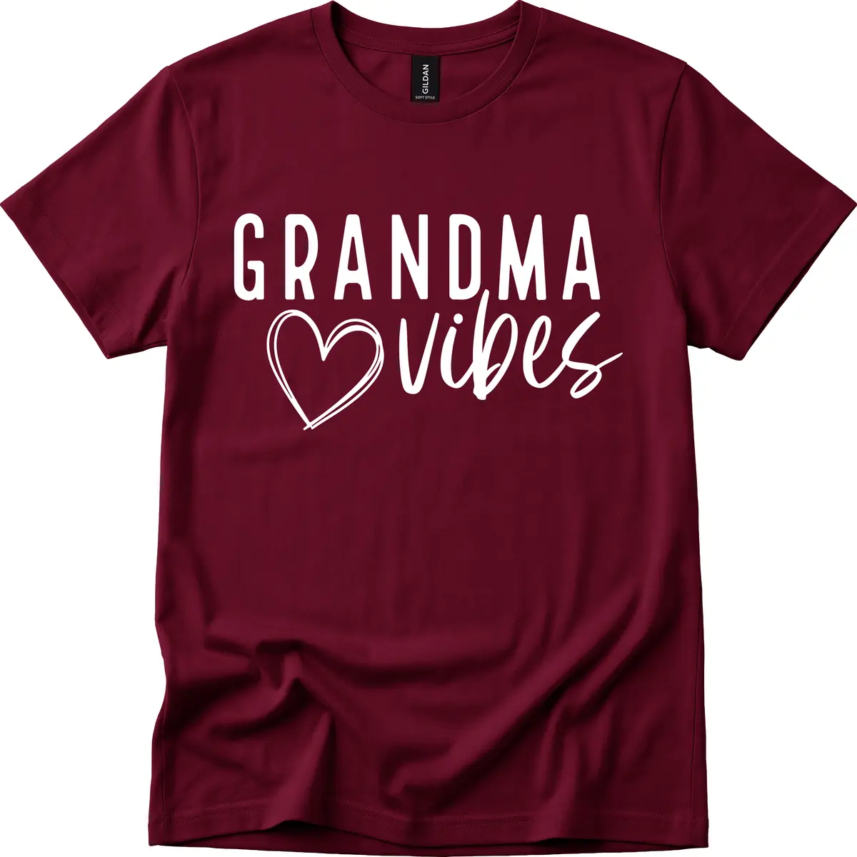 Grandma Vibes Heart Design T-Shirt in Maroon