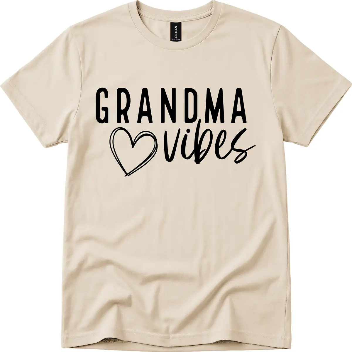 Grandma Vibes Heart Design T-Shirt in Sand