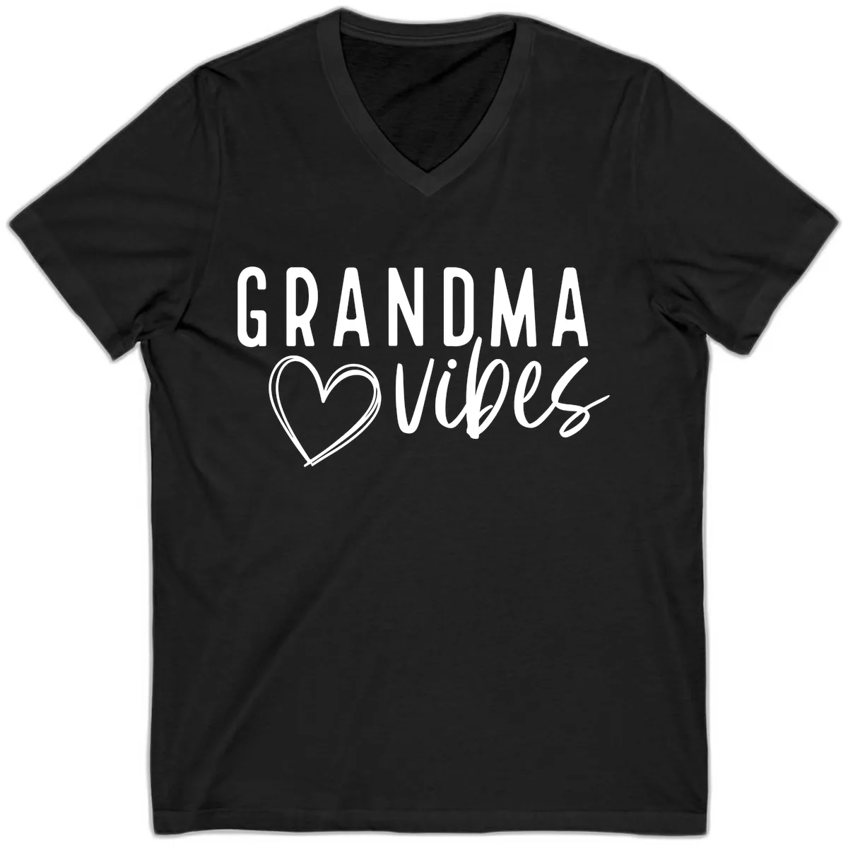 Grandma Vibes Heart Design V-Neck in Black