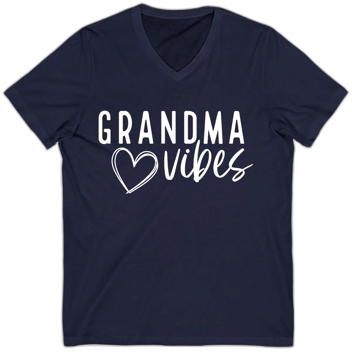 Grandma Vibes Heart Design V-Neck in Navy