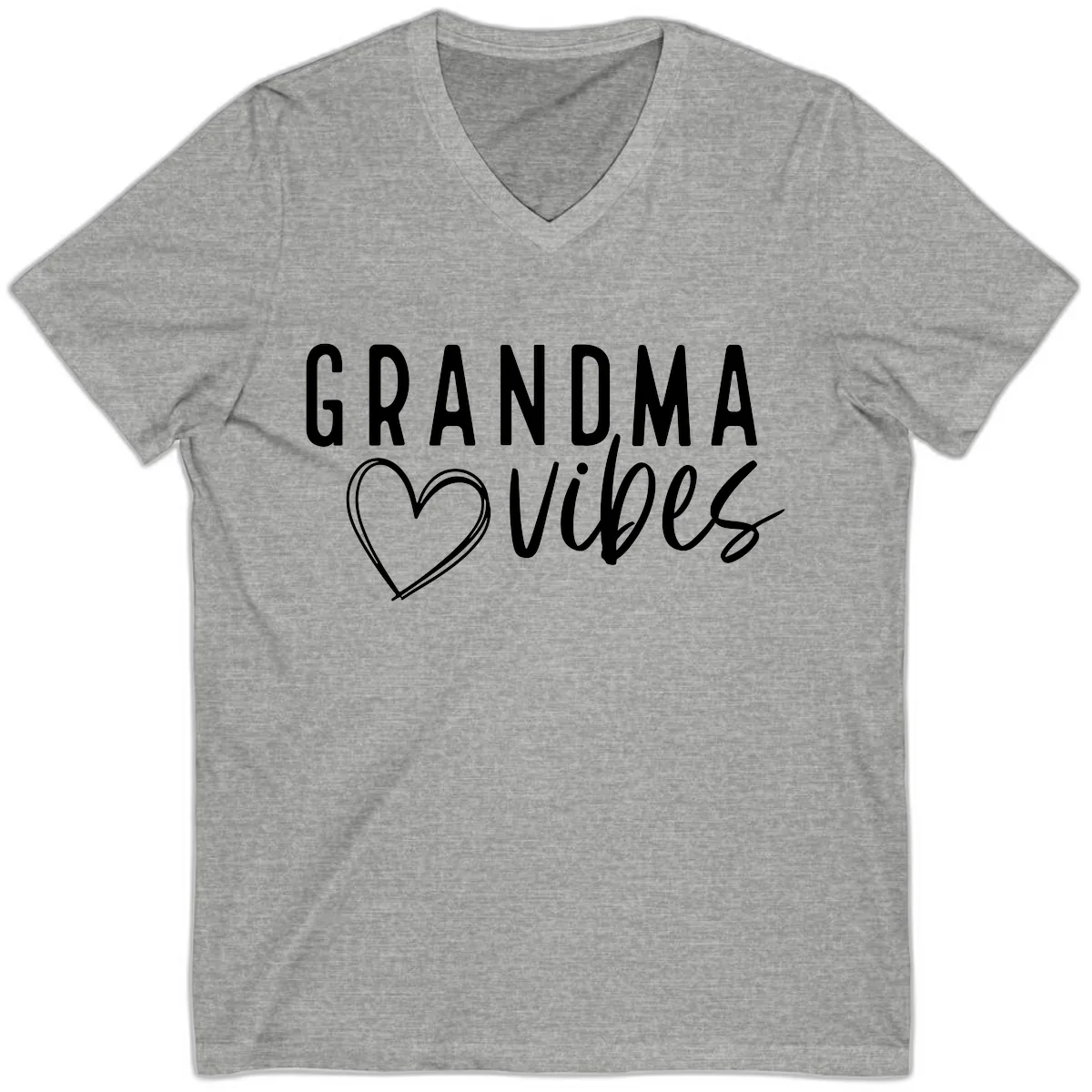 Grandma Vibes Heart Design V-Neck in Athletic Heather