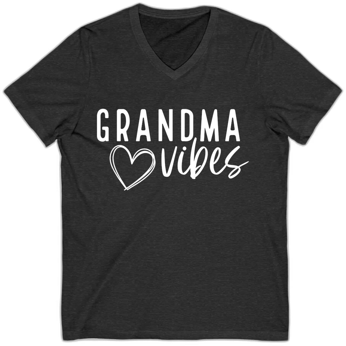 Grandma Vibes Heart Design V-Neck in Dark Grey Heather