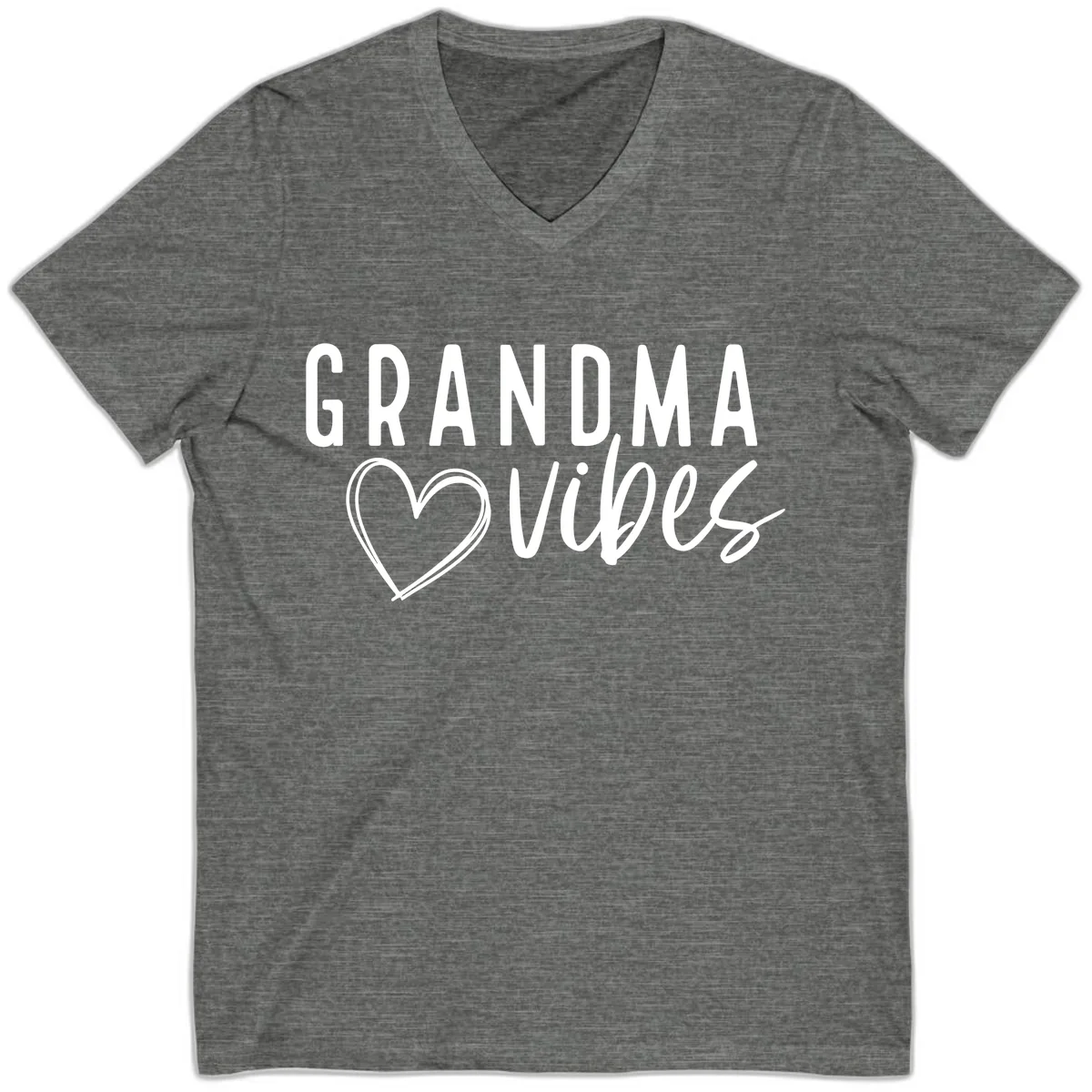Grandma Vibes Heart Design V-Neck in Deep Heather