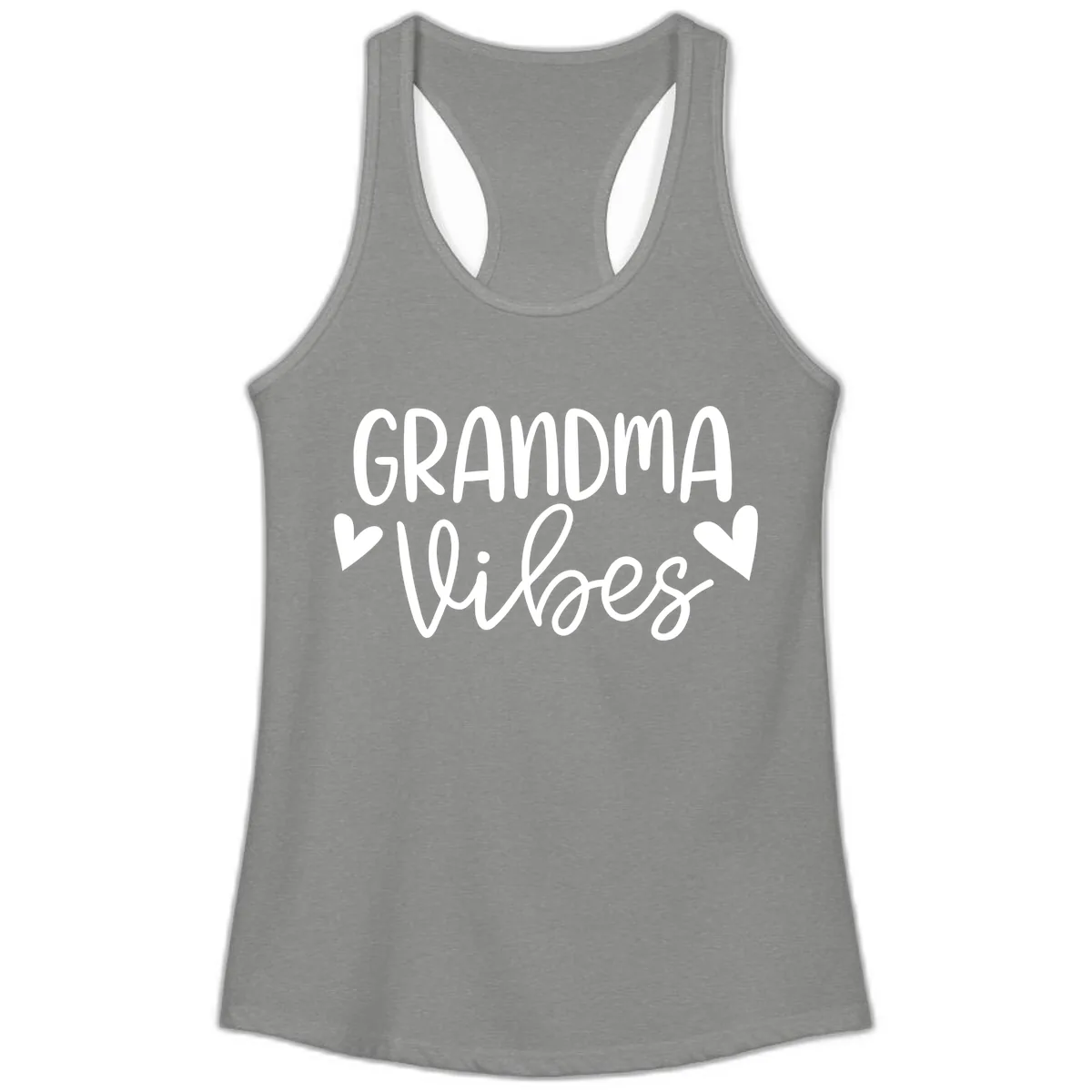 Grandma Vibes Typography Ladies Tank in Heather Grey
