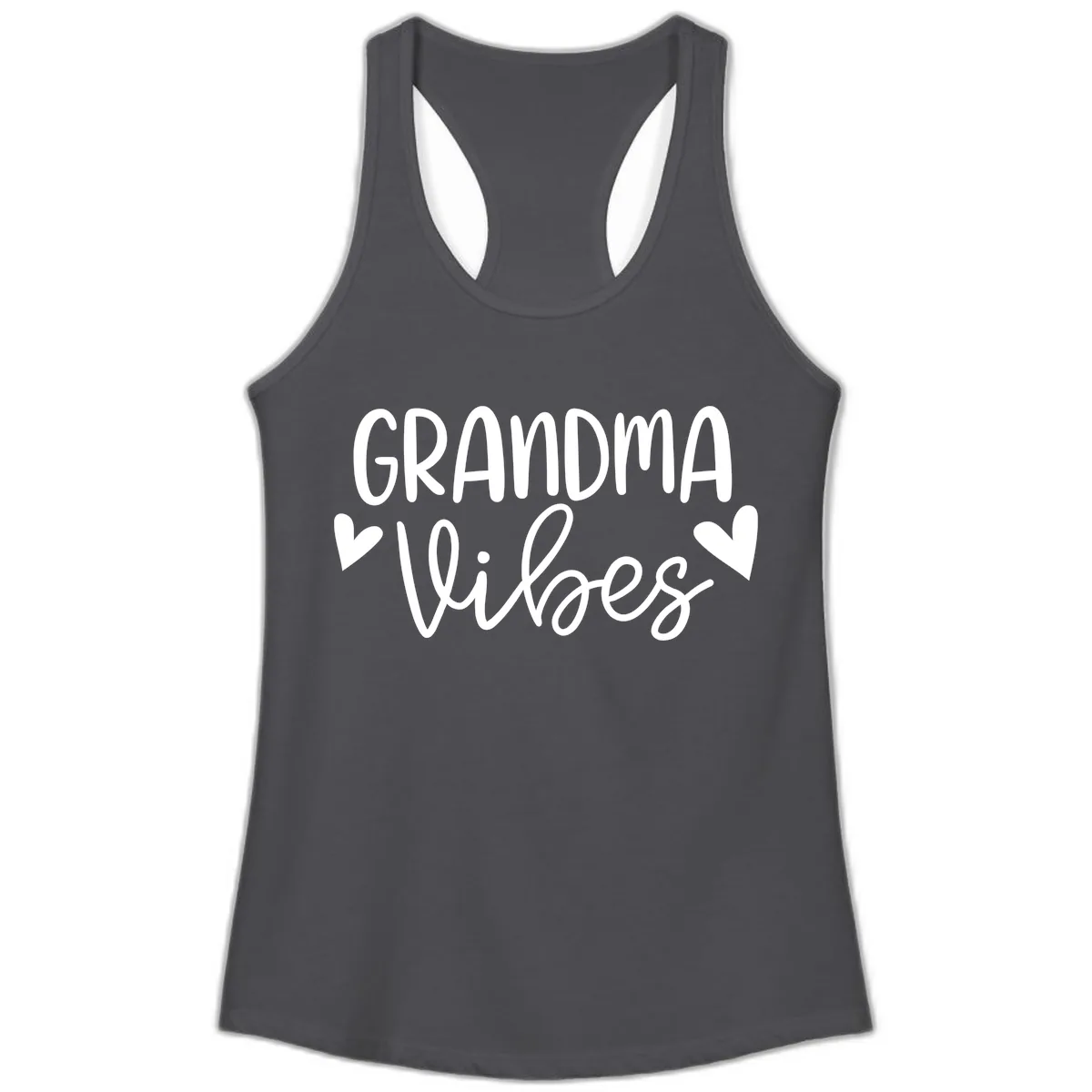 Grandma Vibes Typography Ladies Tank in Solid Dark Gray