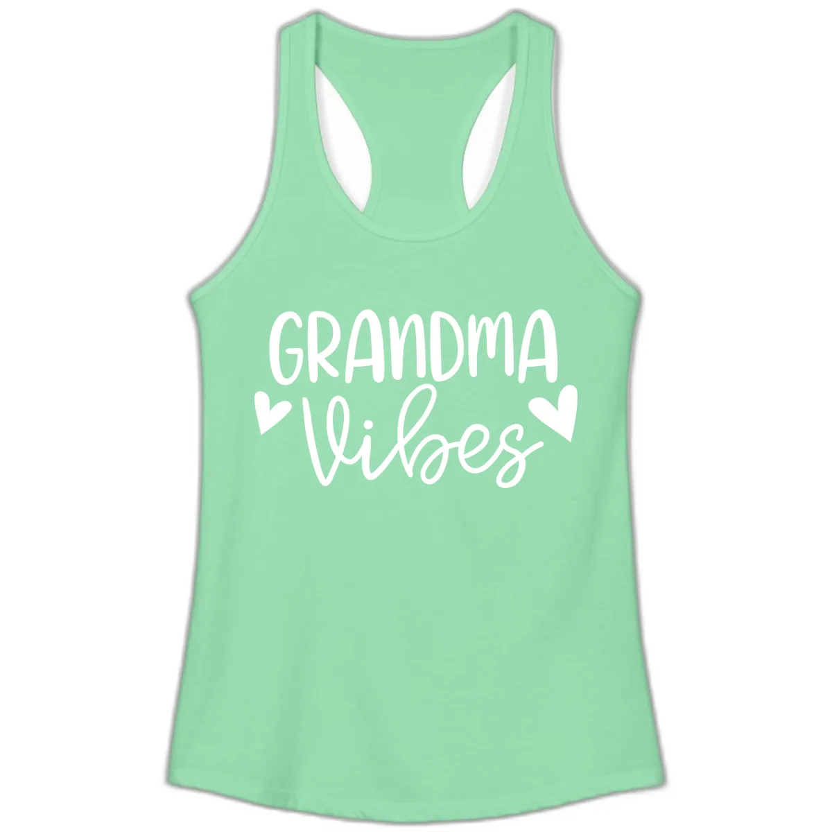 Grandma Vibes Typography Ladies Tank in Solid Mint