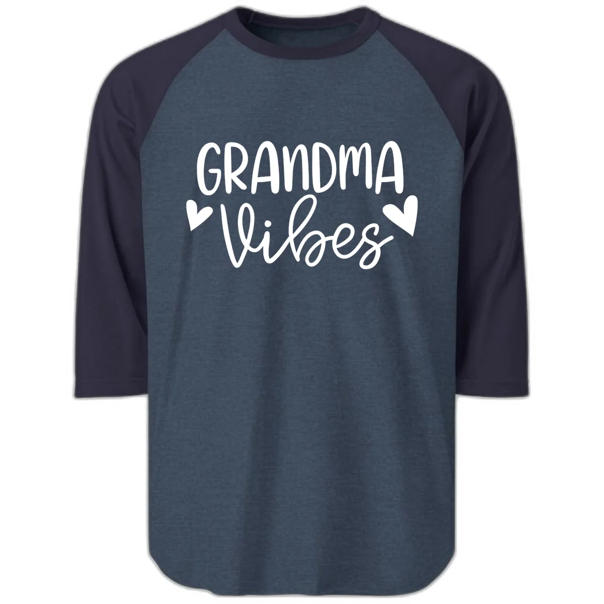 Grandma Vibes Typography Raglan 3/4 in Heather Denim Navy