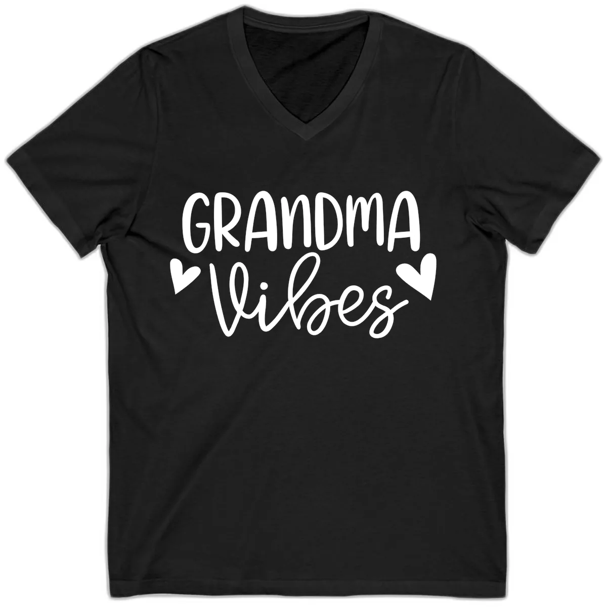 Grandma Vibes Typography V-Neck in Black