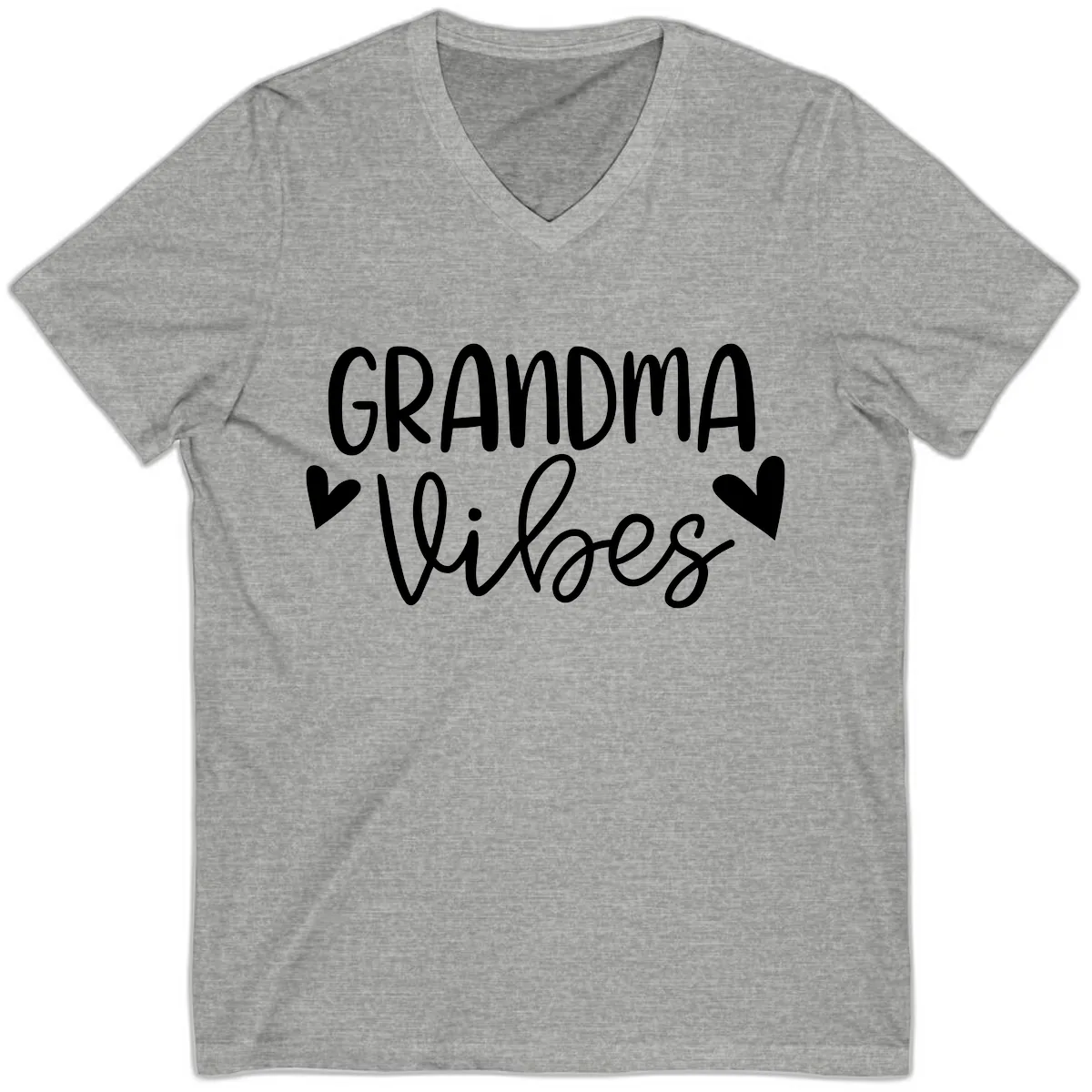 Grandma Vibes Typography V-Neck in Athletic Heather