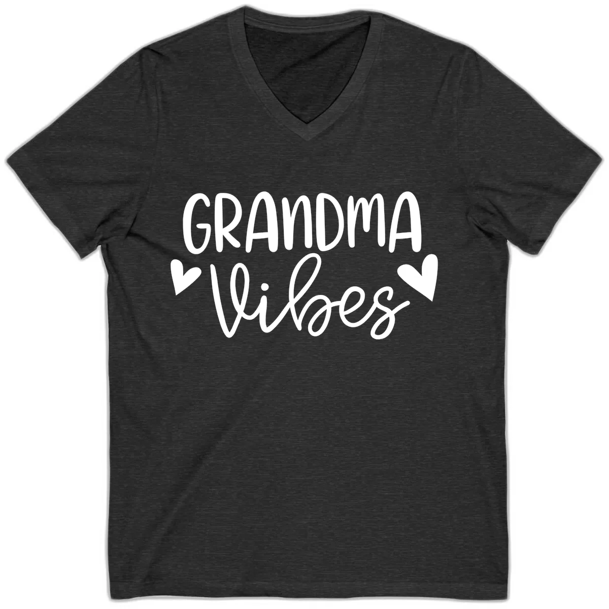 Grandma Vibes Typography V-Neck in Dark Grey Heather