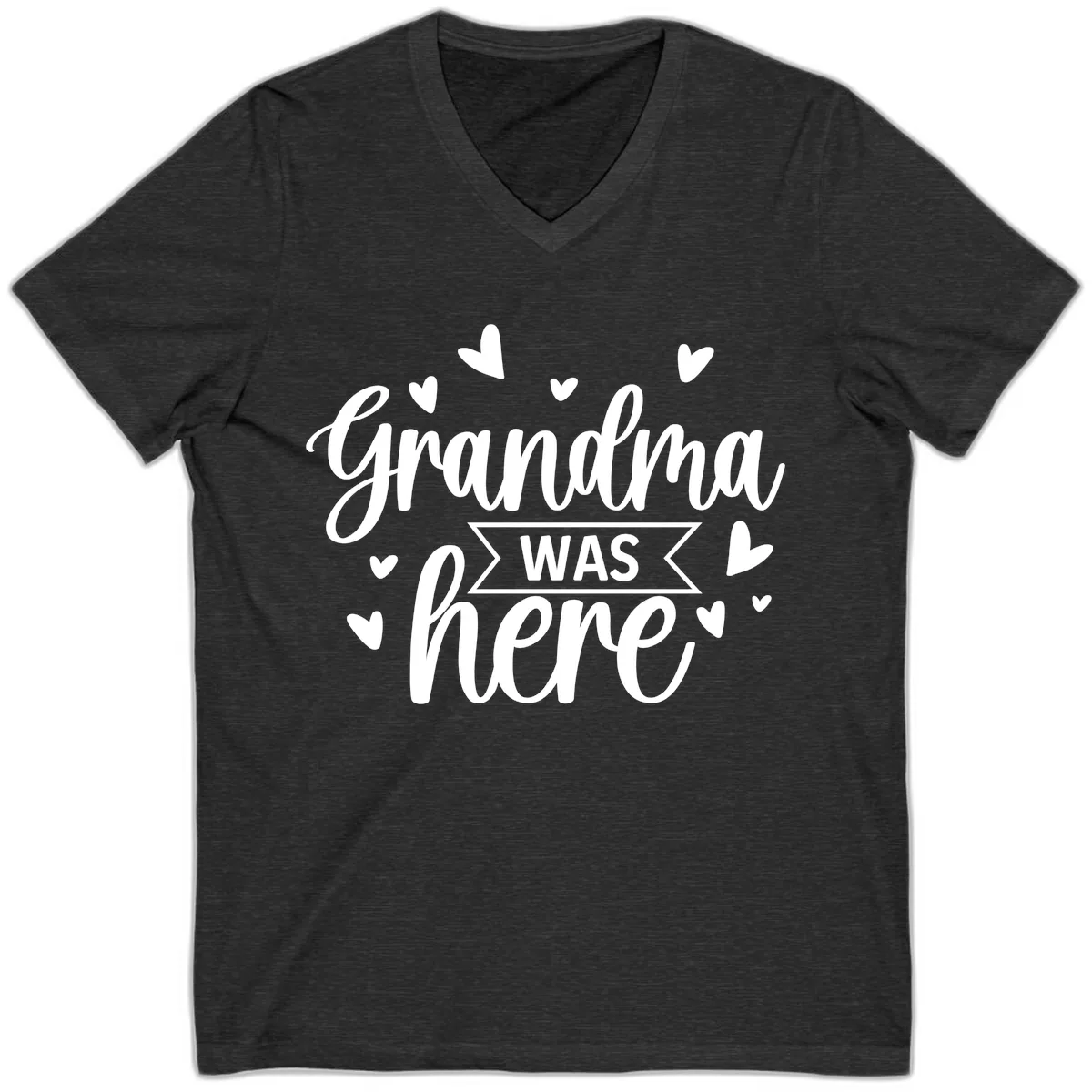 Grandma Was Here Design V-Neck in Dark Grey Heather