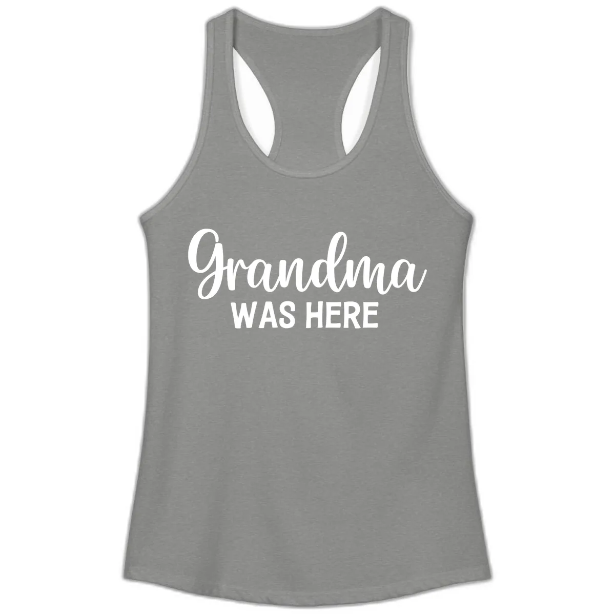 Grandma Was Here Typography Design Ladies Tank in Heather Grey