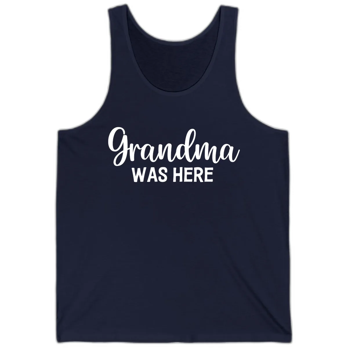 Grandma Was Here Typography Design Tank in Navy