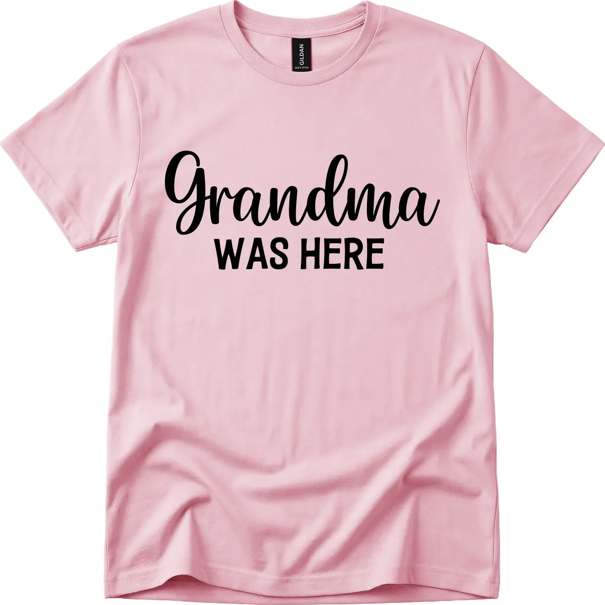 Grandma Was Here Typography Design T-Shirt in Light Pink