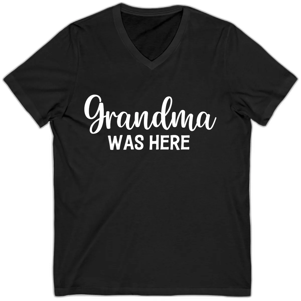 Grandma Was Here Typography Design V-Neck in Black