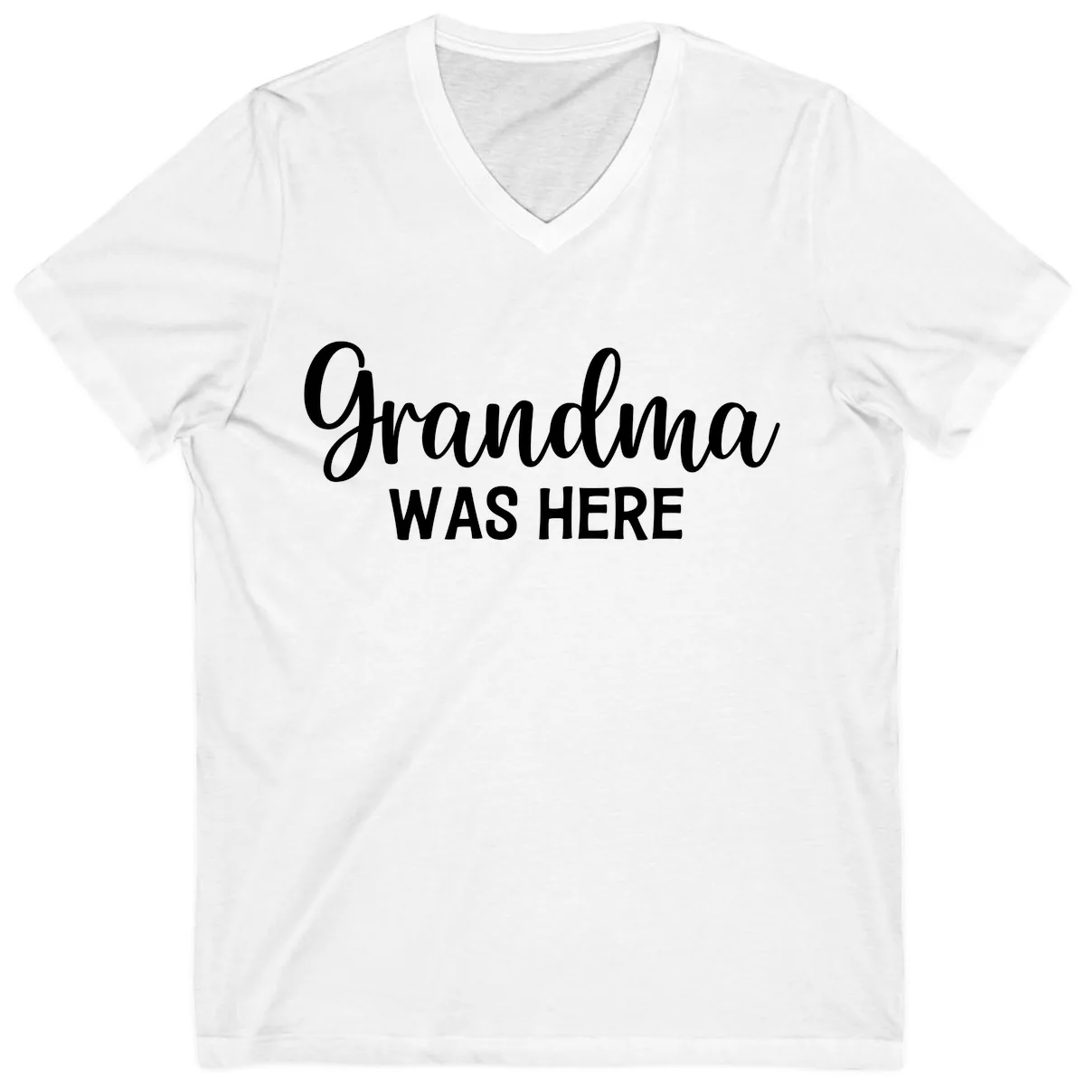 Grandma Was Here Typography Design V-Neck in White