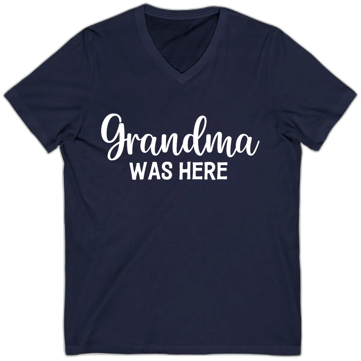 Grandma Was Here Typography Design V-Neck in Navy