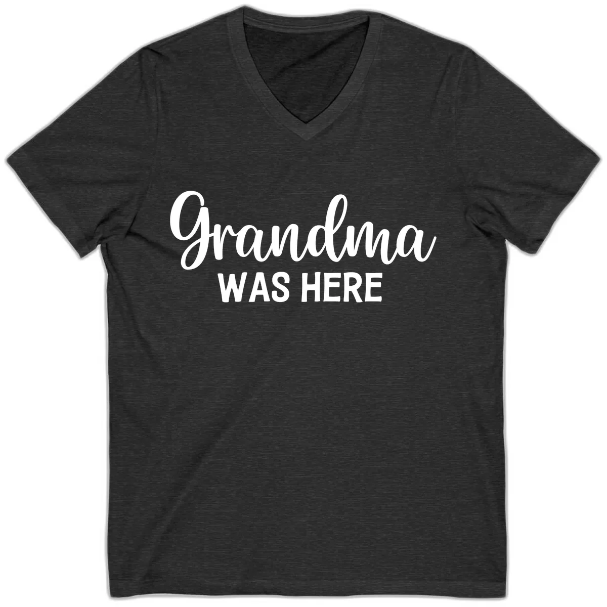 Grandma Was Here Typography Design V-Neck in Dark Grey Heather