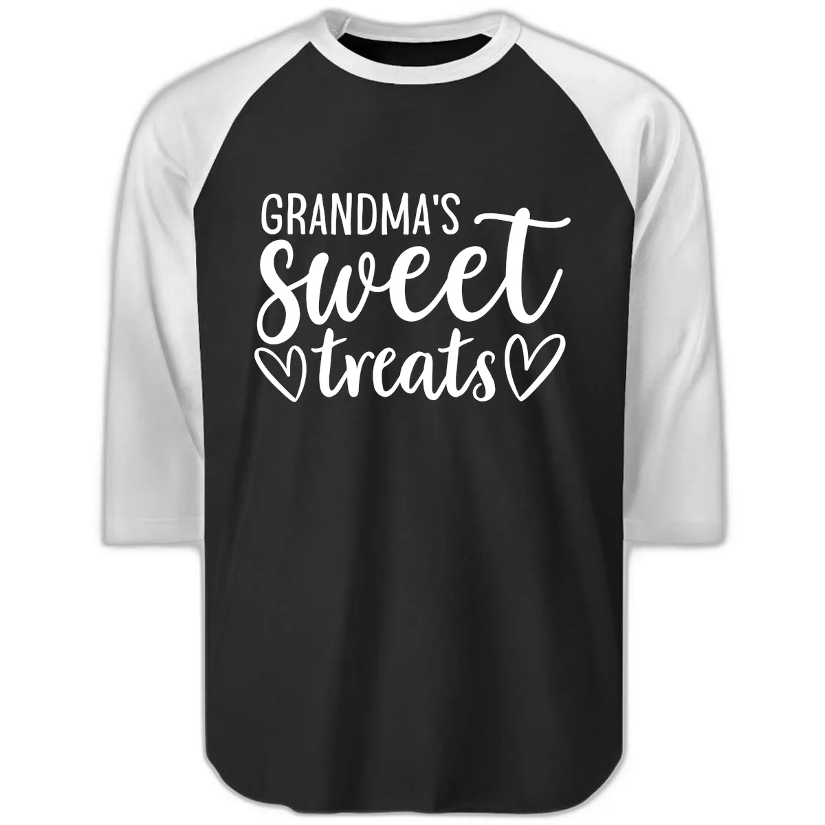 Grandma's Sweet Treats Design Raglan 3/4 in Black White