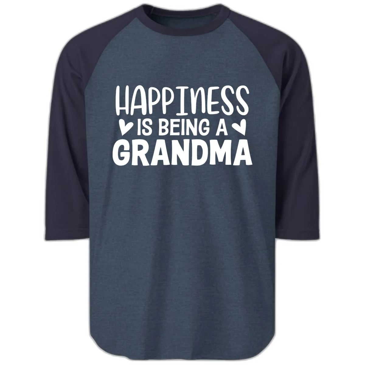 Happiness Is Being A Grandma Raglan 3/4 in Heather Denim Navy