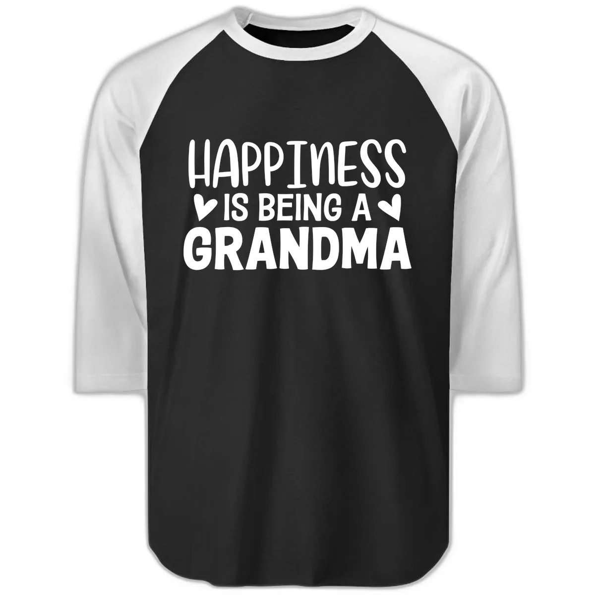 Happiness Is Being A Grandma Raglan 3/4 in Black White