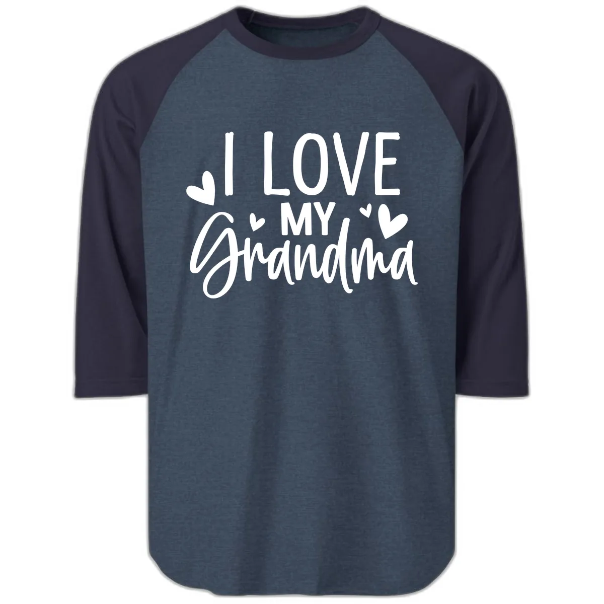 I Love My Grandma Raglan 3/4 in Heather Denim Navy