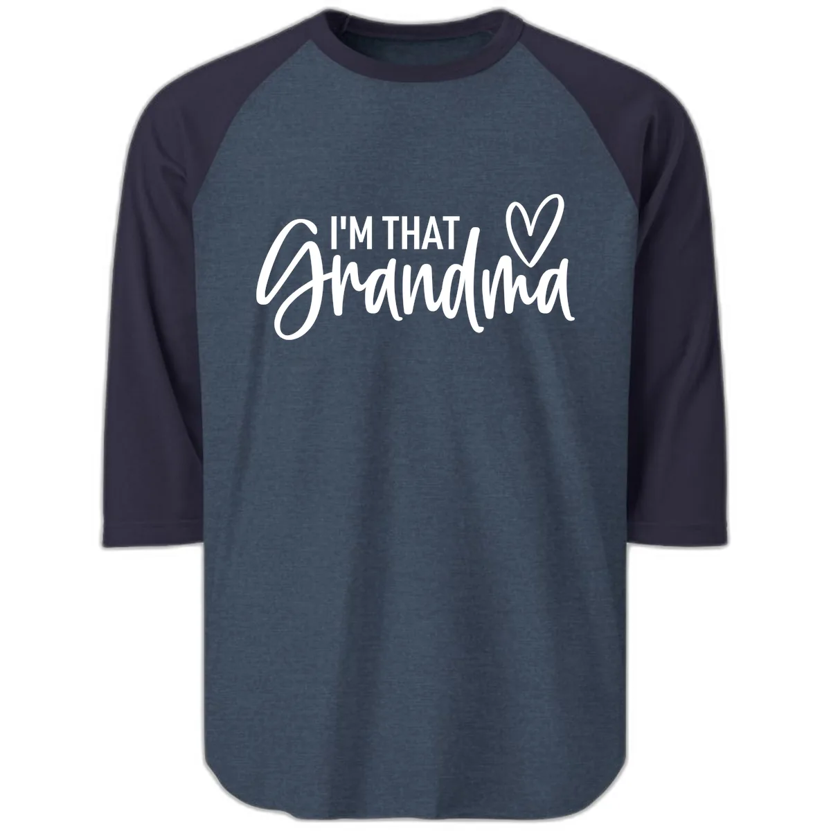 I'm That Grandma Heart Raglan 3/4 in Heather Denim Navy