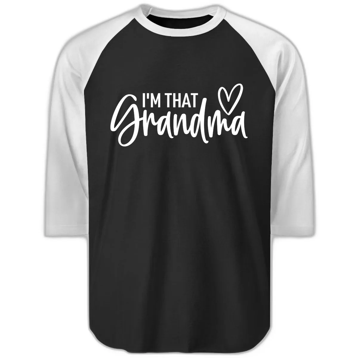 I'm That Grandma Heart Raglan 3/4 in Black White