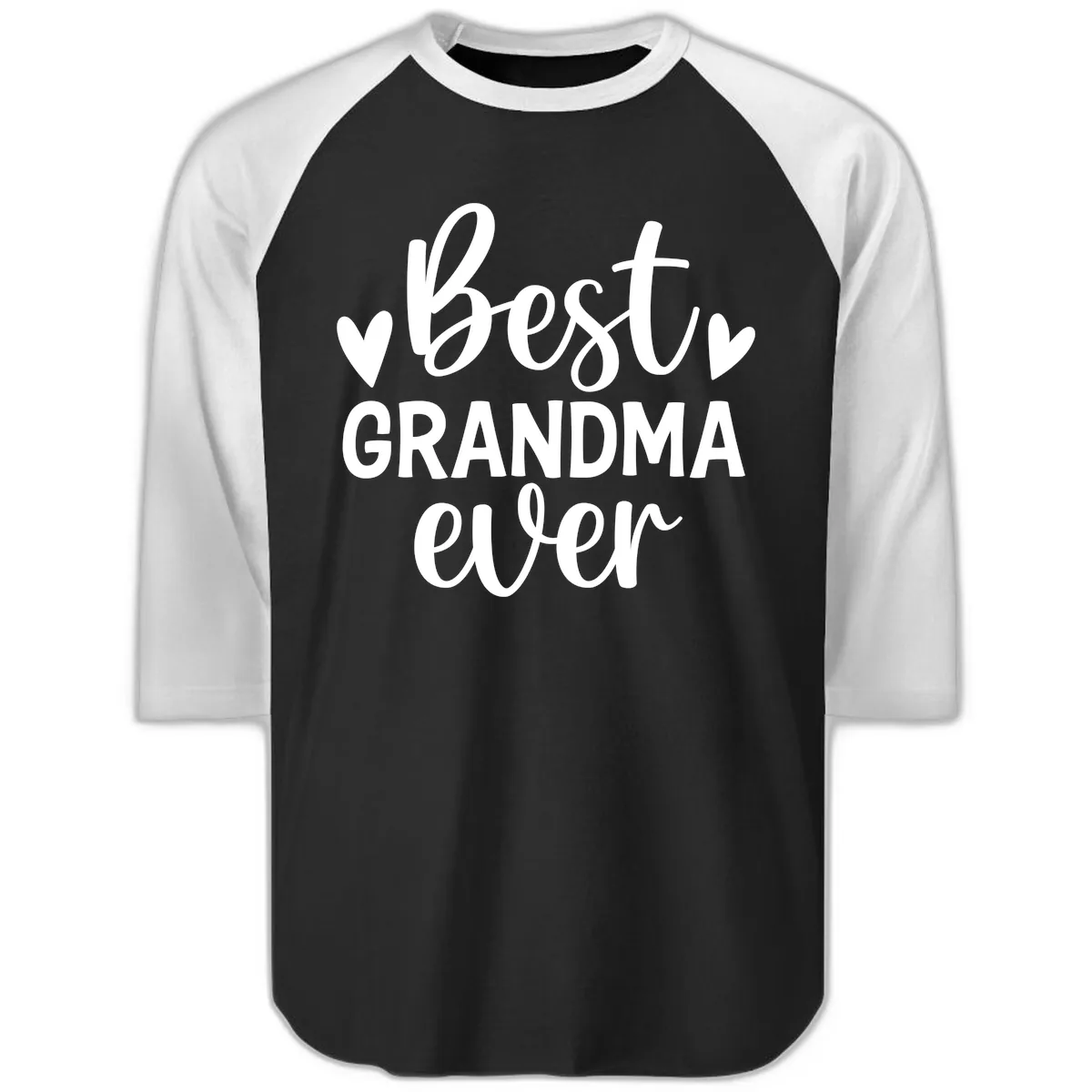 Best Grandma Ever Typography Design Raglan 3/4 in Black White