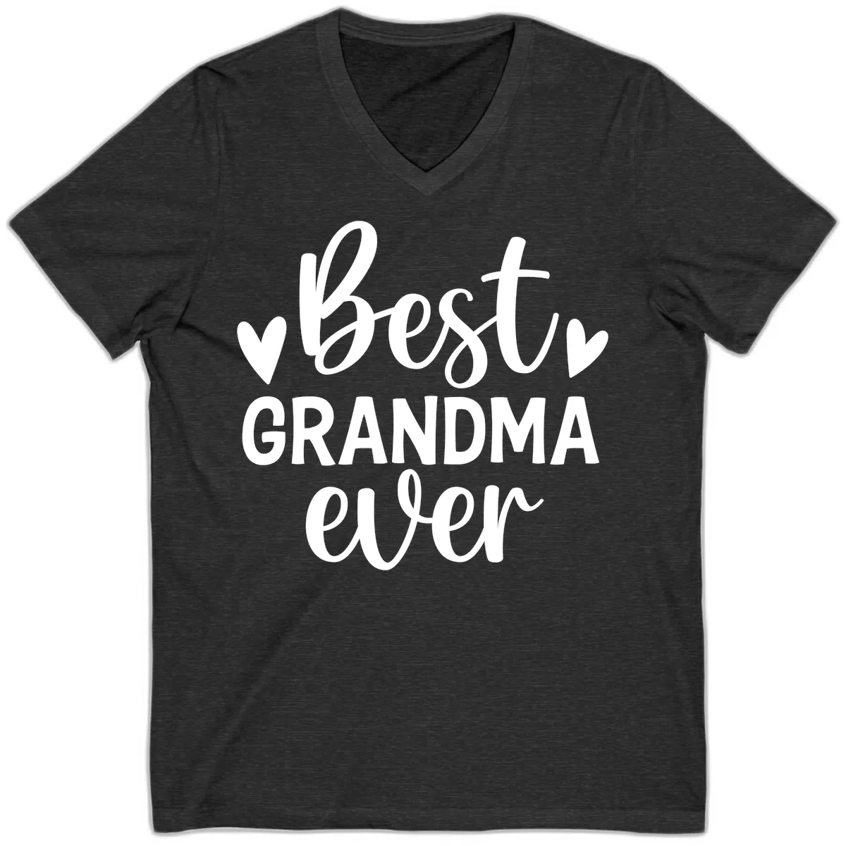 Best Grandma Ever Typography Design V-Neck in Dark Grey Heather